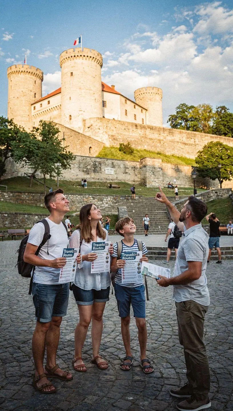 A printed route card featuring suggested stops, including local attractions and scenic viewpoints in Slovakia.